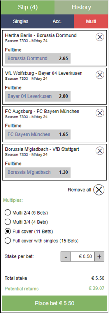 Virtual Sports Bundesliga Bet Slip