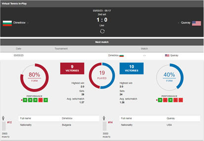 Virtual Sports Tennis. Statistics