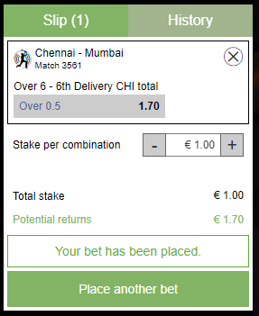  Virtual Sports Cricket Bet Slip