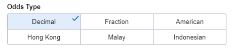 Table showing the different types of odds available with Marathonbet