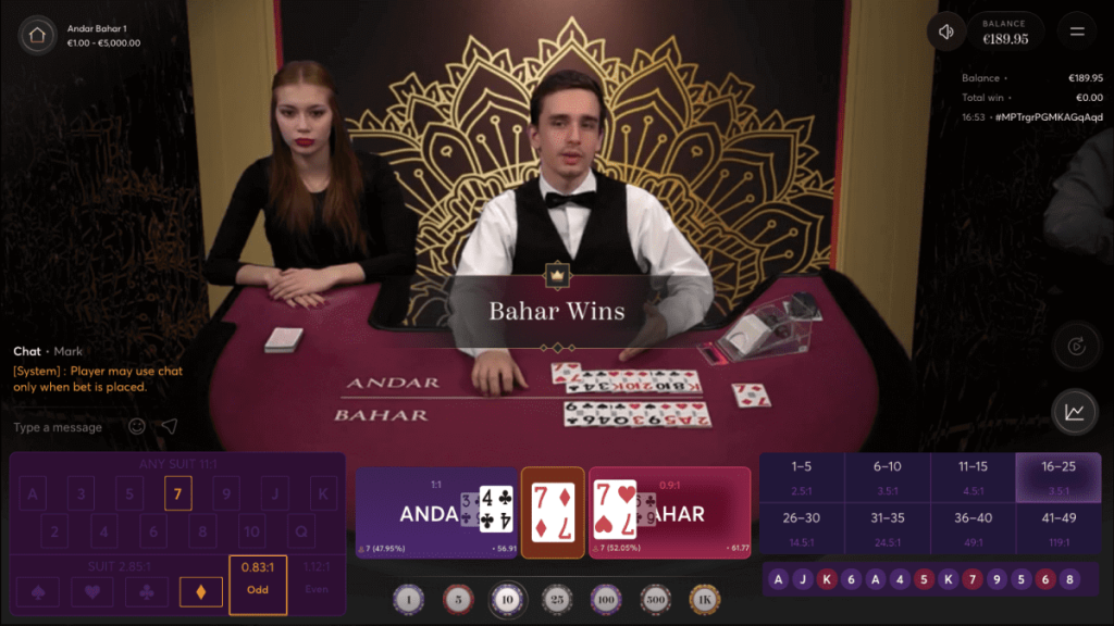 Andar Bahar 1 from Bombay Live in the Marathonbet Live Casino